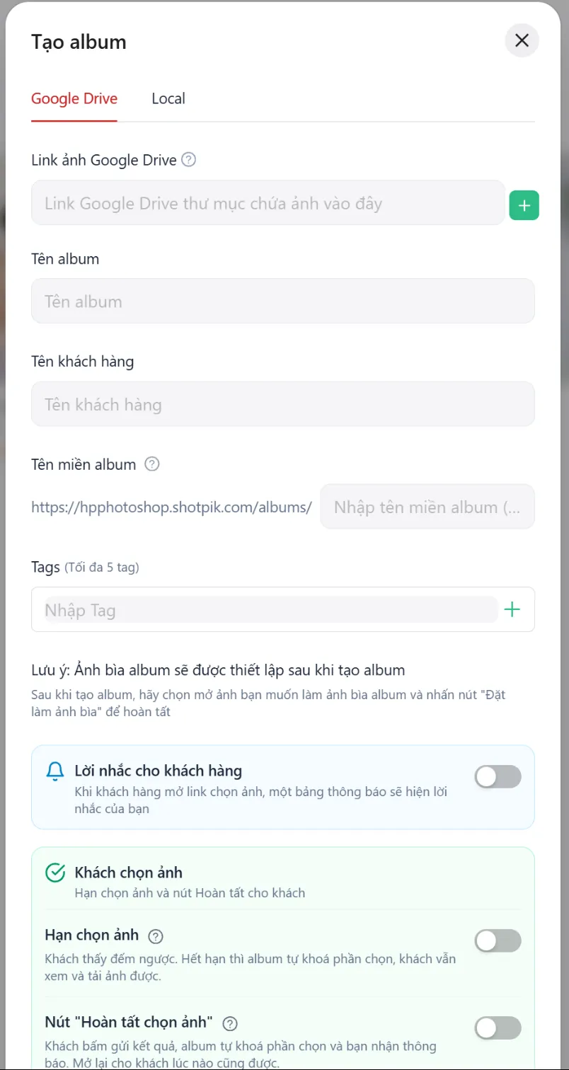Tạo album từ Google Drive