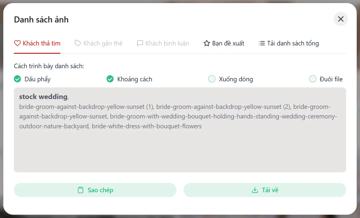 Xem danh sách tên file