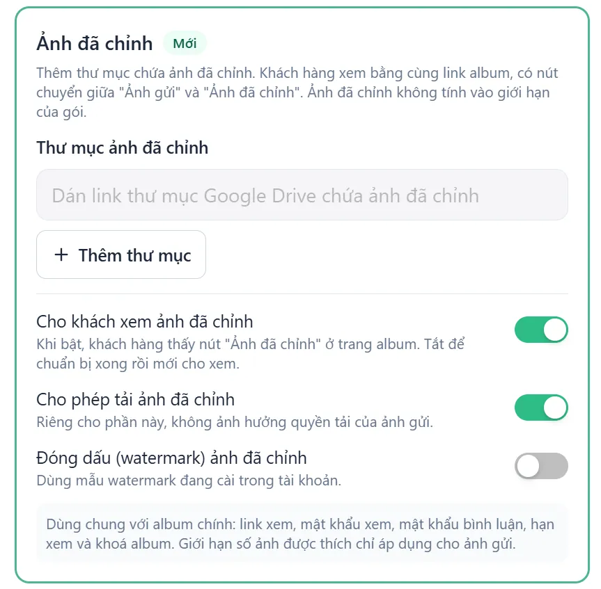 Cài đặt Ảnh đã chỉnh