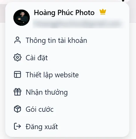 Menu tài khoản