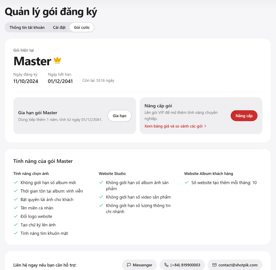 Quản lý gói đăng ký