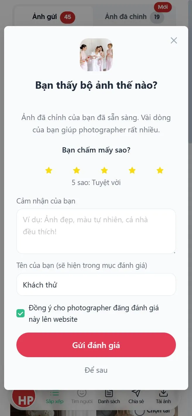 Bảng mời đánh giá