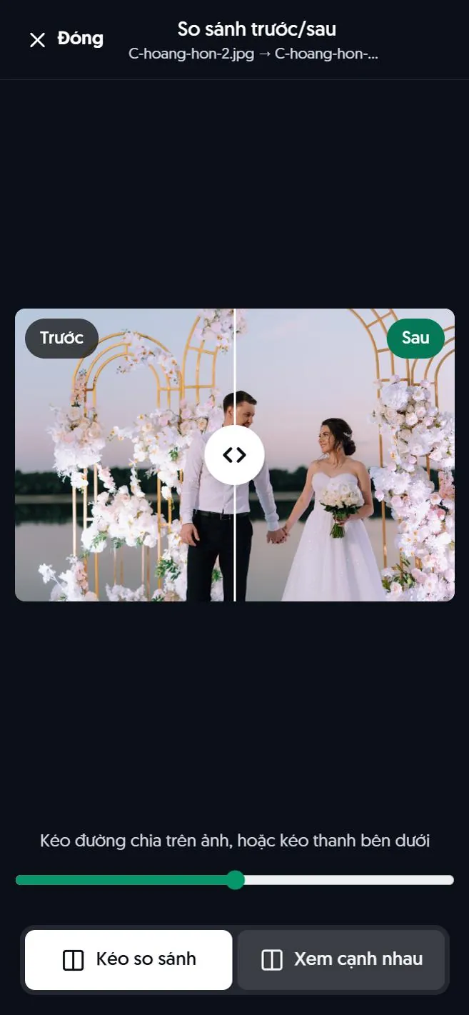 So sánh trước và sau khi chỉnh