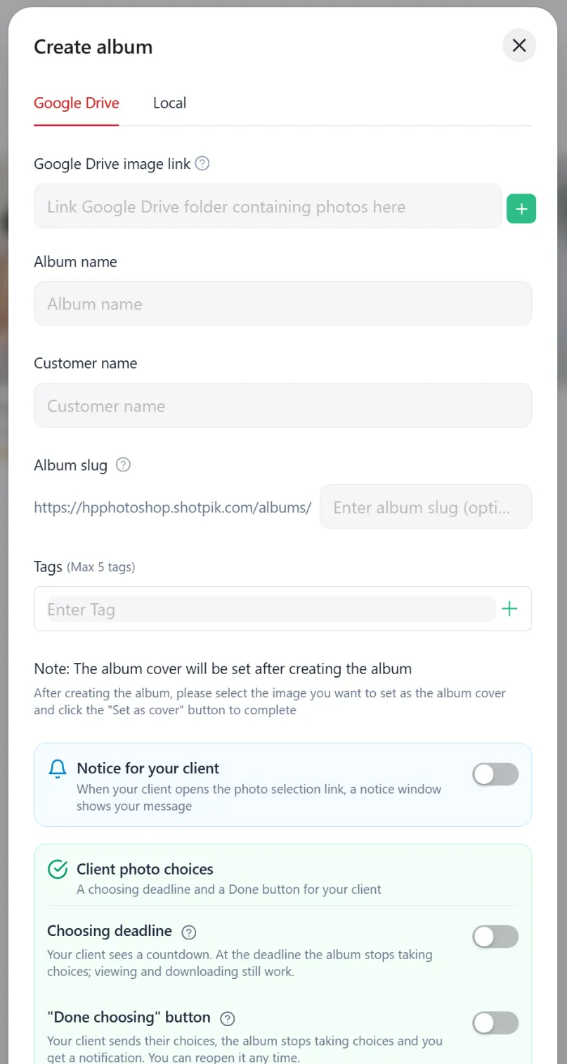 Create album from Google Drive