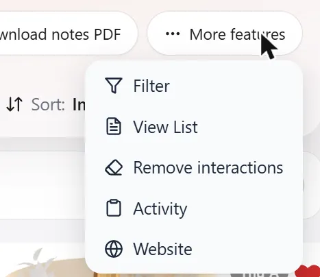 More features menu