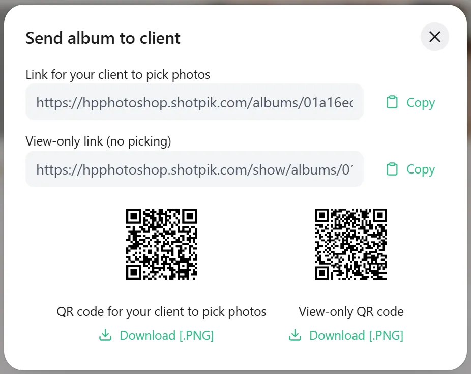 Send album to client
